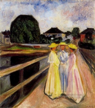  1903 Painting - three girls on the jetty 1903 Edvard Munch